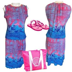 Pamplona Vibrant Pink and Blue Sleeveless Dress Size L